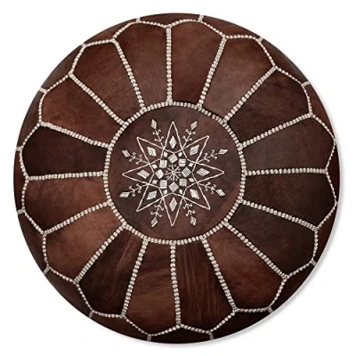 Abbildung von Marokkanischer Echtleder Pouf Holz Braun Handgefertigt gefüllt geliefert Ottoman Sitzsack Fußhockr
