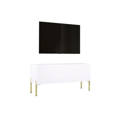 Abbildung von TV Schrank in Weiß Matt/Weiß Hochglanz mit Beinen Gold, A: B: 100 cm, H: 52 T: 32 cm