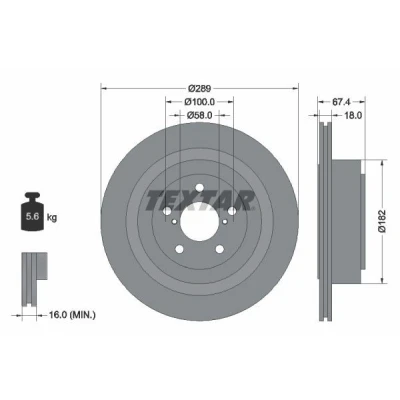 Abbildung von TEXTAR PRO 92173603 Bremsscheibe 289 18 05/07 100 innenbelüftet beschichtet ohne Radbefestigungsbolzen, Radnabe SUBARU: Impreza II Limousine