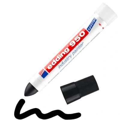 Abbildung von edding 950 Industrie Pastenmarker schwarz 1 Stift Rundspitze 10 mm Marker zum Beschriften von Metall, Stein, Holz raue oder nasse Oberflächen permanent, wasserfest
