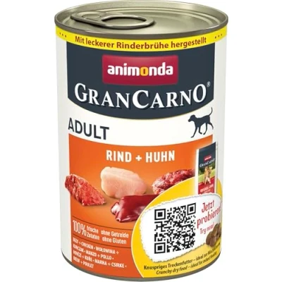 Abbildung von GranCarno Hunde Nassfutter mit Rind + Huhn (6 x 400 g), Hundefutter nass ohne Getreide und Zucker von animonda, für ausgewachsene Hunde, frischen fleischlichen Zutaten