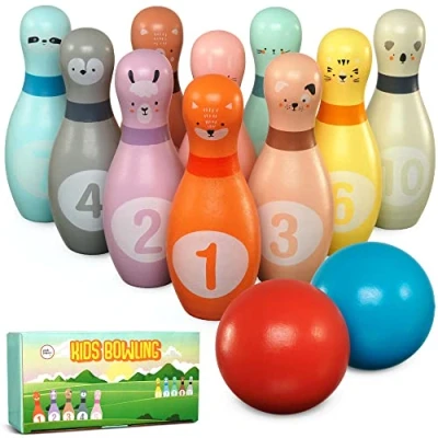 Abbildung von Pink Papaya Spiel, Familienspiel Kegelspiel für Kinder Kids Bowling Set, Indoor &amp; Outdoor, Robust und liebvevoll gestaltet