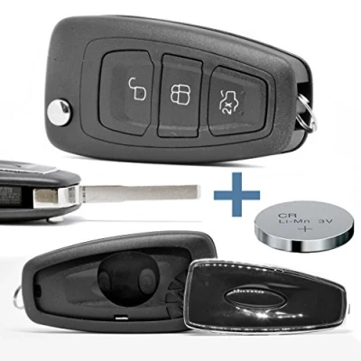 Abbildung von mt key Klapp Schlüssel Reparatur Gehäuse + HU101 Rohling passende CR2032 Knopfzelle, (3 V), für Ford Funk Fernbedienung
