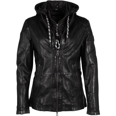 Abbildung von Gipsy Lederjacke &quot;GWAllmut&quot;, mit Kapuze, 2 Wege Reißverschuss, Zipper Details, Wattierung