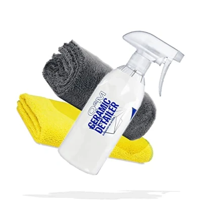Abbildung von detailmate Auto Versiegelung &amp; Pflege Set: GYEON Q²M CeramicDetailer 400 ml + Premium Microfasertuch 320 GSM 40x40cm gelb Edgeless Superflausch 550 grau