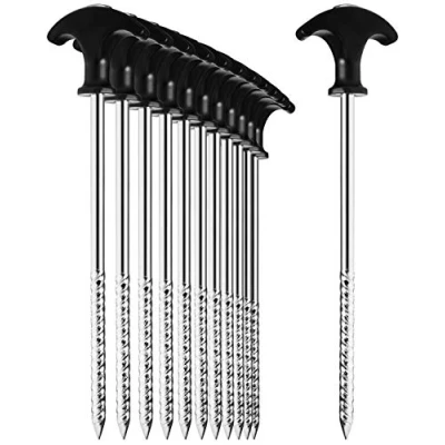 Abbildung von com four® 12x Zelt Heringe aus Stahl robuste Erdnägel mit Gewinde für Camping und Outdoor ideal normalen harten Boden T Griff