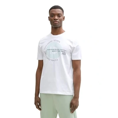 Abbildung von TOM TAILOR Denim Herren 1043491 Basic T Shirt mit Logo Print, 10991 Knit White, XL