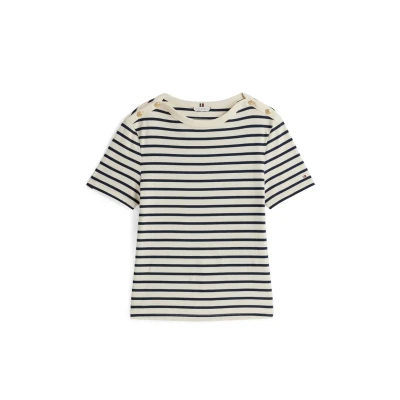 Abbildung von Tommy Hilfiger Stripe Tshirt print, Damen, Größe: XXS, Calico/dark night navy