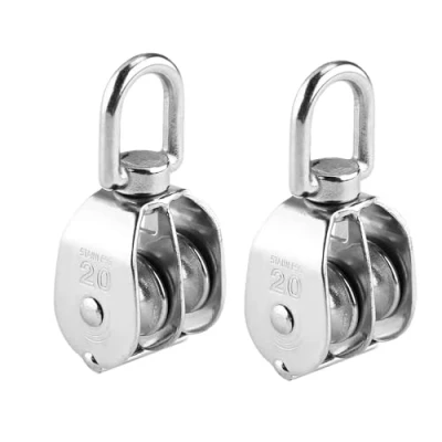 Abbildung von 2 PCS M20 Doppel Flaschenzug Edelstahl 304 Umlenkrolle， Blockseilrolle Edelstahl, Umlenkrolle, für Seile von Seilhebern, Schiffen, Yacht，DIY Zubehör