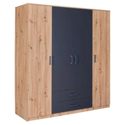 Abbildung von Inter Link Kleiderschrank Garderobenschrank Moderner Schrank Großer Viel Stauraum Wäscheschrank Mehrzweckschrank Schlafzimmerschrank Vier Türig Eiche Artisan Anthrazit Liora