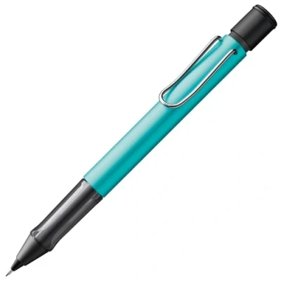 Abbildung von Lamy AL star turmaline Druckbleistift leichter Bleistift mit transparentem, ergonomischem Griff &amp; Gehäuse aus Aluminium Feinstrichmine M 41 in Strichbreite 0,5 mm Radiertip