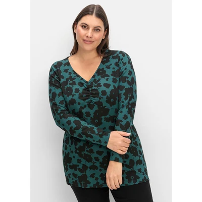 Abbildung von Sheego Langarmshirt, Damen, Größe: 40, Tiefgrün gemustert
