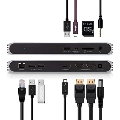 Abbildung von CalDigit USB C Pro Dock 85 W Aufladung, Thunderbolt 3, UHS II SD Kartensteckplatz, Gen 2, A x Dual DisplayPort 1.2, LAN, 3,5 mm Audio für und Computer Grau