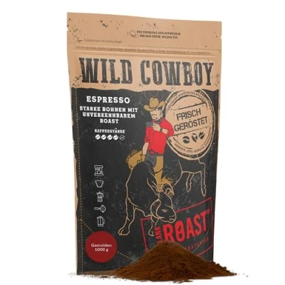 Abbildung von Blank Roast Wild Cowboy Espresso gemahlen für Filter 1kg mit Hickoryholz geröstet Arabica &amp; Edel Robusta Blend aus Brasilien Uganda schokoladigen Nuancen säurearm