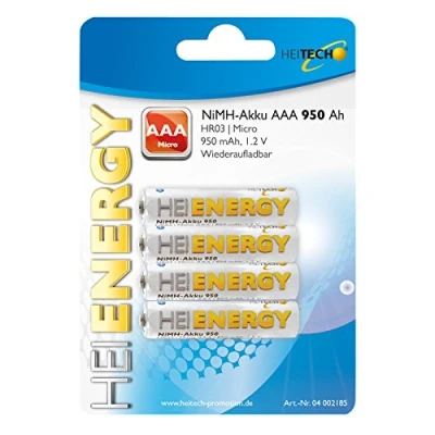 Abbildung von HEITECH 4er Pack NIMH Akku, Micro/AAA / HR03 950 mAh Wiederaufladbar Batterie, (4 St)
