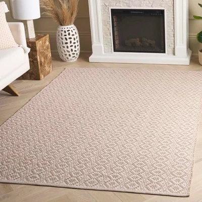 Abbildung von SAFAVIEH Modern Teppich für Wohnzimmer, Esszimmer, Schlafzimmer Montauk Collection, Kurzer Flor, Elfenbein und Beige, 152 X 213 cm