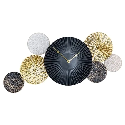 Abbildung von Levandeo® Wanduhr (Wanduhr 64x32cm Metall Schwarz Gold Wandbild Wanddeko Uhr Metallbild)
