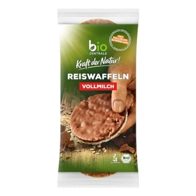 Abbildung von biozentrale Reiswaffeln Vollmilch 12er Pack (12x100 g) Bio glutenfrei Ballaststoffquelle nicht frittiert und mit 60% Vollmilchschokolade