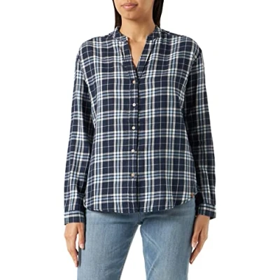 Abbildung von camel active Damen Karobluse mit Rundhalsausschnitt Blau womenswear M
