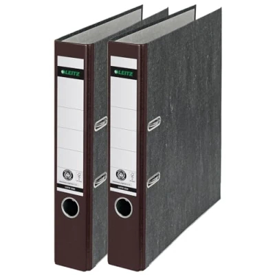 Abbildung von Leitz Qualitäts Ordner 180, A4, 100% recycelter Karton, Schmal, 5,2 cm Rückenbreite, Wolkenmarmor Papier (Schmal, Braun, 2 Stück)