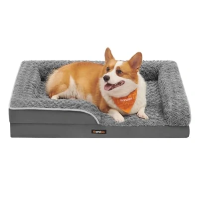 Abbildung von Feandrea Orthopädisches Hundebett für mittelgroße Hunde, wasserdichtes Hundesofa mit abnehmbarem Plüsch Bezug, 91 x 68 16 cm, schiefergrau PGW252G02