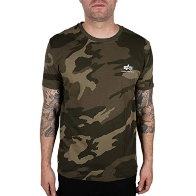 Abbildung von Alpha Industries Small LOGO Tshirt print, Herren, Größe: Small, Olive camo