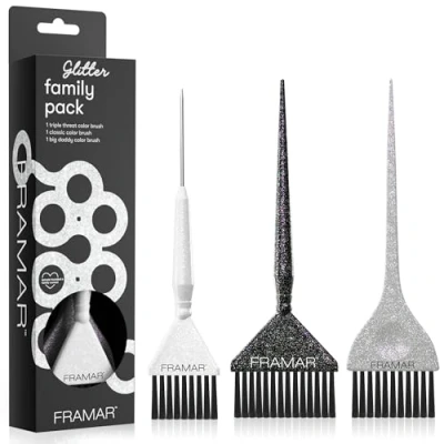 Abbildung von FRAMAR Haarfärbepinsel Set Friseur Bürste, Pinsel Haare Färben, Haarfärbeset, Färben Zubehör, Haarfarbe Pinsel, Strähnchen Set, Farbpinsel Glitter 3PC