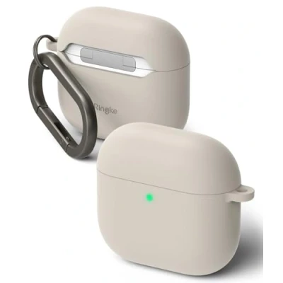 Abbildung von Ringke Silicone Kompatibel mit AirPods 4 Case Hülle, Weiche Beschichtung Flüssig Silikon Kratzfest Stoßfest Öl Fleckenfest SchutzHülle, Karabiner für 4. Generation Stone