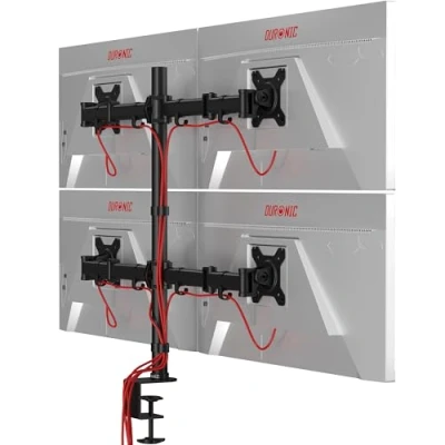 Abbildung von Duronic Monitorständer, (DM254 Monitorarm, Monitor Halterung 4 Bildschirme bis 27&quot; Zoll, LCD LED Display Ständer 8 kg, Höhenverstellbar, Neigbar 90 +35, Drehbar 360, Monitorhalterung 4fach Arm VESA)