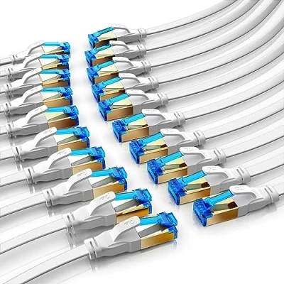 Abbildung von CSL 20 x 0,25m Cat 8.1 Netzwerkkabel Flach 40 Gbits, LAN Kabel Patchkabel, 8 Gigabit RJ45 Ethernet Cable, 40000 Mbits Glasfaser Geschwindigkeit, Flachbandkabel, Verlegekabel, 6 7