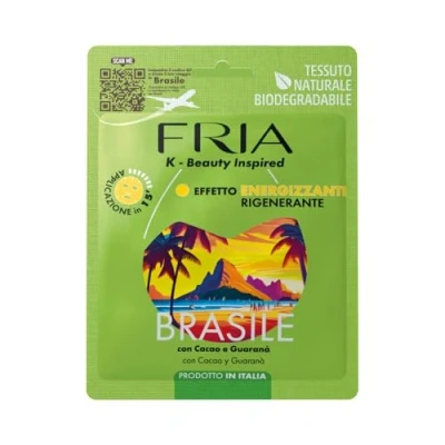 Abbildung von Fria K Beauty Brasilien Gesichtsmaske mit Kakao und Guarana, energetisierende regenerierende Wirkung auf die Haut, dermatologisch getestet, Packung 1 Maske