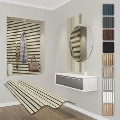 Abbildung von HEXIM Akustikpaneele 118x60cm flexible Lamellenwand Holz MDF Wandpaneele Lamellenverkleidung Wandverkleidung Innendekoration schalldämmend (1 Paneel / 0,708 m² Palomino APF01)