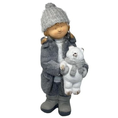 Abbildung von Dadeldo Living &amp; Lifestyle Dekofigur Winterkind Grau 51cm Weihnachtsdeko