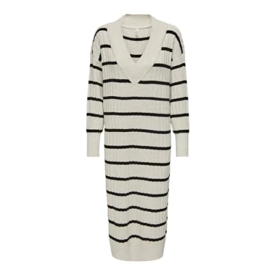 Abbildung von ONLY Damen Onlnew Tessa L/S MIDI V Dress KNT NOOS Kleid, Pumice Stone/Stripes:Black, XXS
