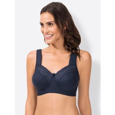 Abbildung von Miss Mary of Sweden Broderie Anglaise, BH ohne Bügel für Damen, Baumwoll BH, Bequeme Vollschalen BHS mit Stützfunktion 100C Dunkelblau