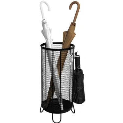Abbildung von WOLTU Regenschirmständer Metall, Ø23xH49cm, aus Drahtgitter, runder Regenschirmhalter, Stockhalter, 4 Haken, für Faltschirme Taschenschirm, Anthrazit