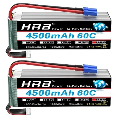 Abbildung von HRB 6S Lipo Akku 22,2V 4500mAh 60C mit EC5 Stecker Batterie der Klasse A+ für RC Auto Flugzeug Buggy Hubschrauber LKW Hobby (2 Pack)