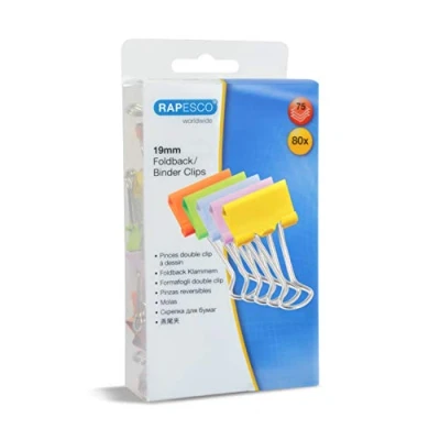 Abbildung von Rapesco 1492 19mm Foldback Klammern, Sortierte leuchtende Farben, 80 Stück