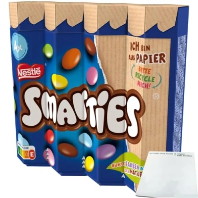 Abbildung von Smarties Multipack bunte Schokolinsen 4er (4x34g Rolle) + usy Block