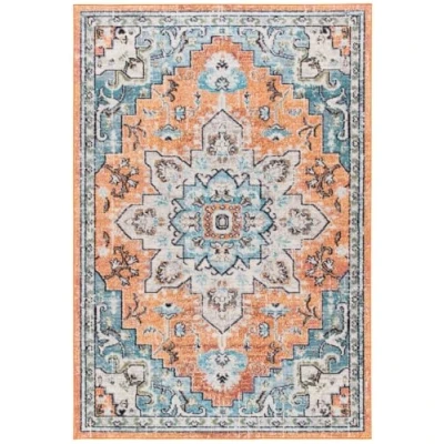 Abbildung von Safavieh Boho Teppich für Wohnzimmer, Esszimmer, Schlafzimmer Madison Collection, Kurzer Flor, Orange und Blaugrün, 91 X 152 cm