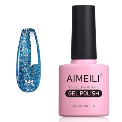 Abbildung von AIMEILI Glitzer Gel Nagellack UV LED Soak Off Mit Glitzerpartikel Sparkle Nail Polish Luminous 10ml 646