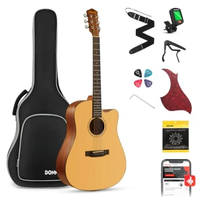 Abbildung von Donner Akustikgitarre 4/4 für Anfänger Erwachsene Einsteiger Akustik Gitarre 41 Zoll Cutaway Gitarren mit 6 Saiten Capo Plektren(Natur)
