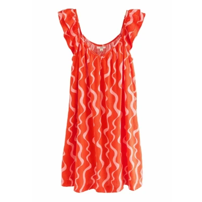 Abbildung von Next Ruffle Sleeve Freizeitkleid, Damen, Größe: 40, Red pink wiggle stripes