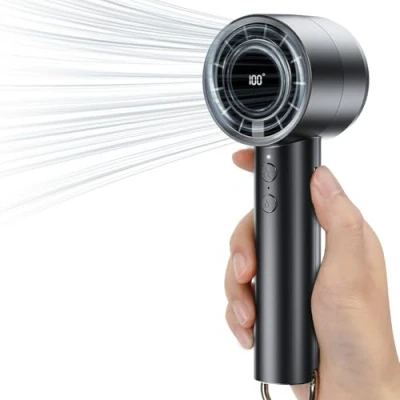 Abbildung von JATEKA Handventilator, Mini Ventilator mit 5 Geschwindigkeiten und USB Ladeanschluss, Handventilator LED Anzeige, 3000mAh Tragbare Ventilatoren für Büro, Bibliothek, Reisen