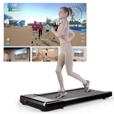 Abbildung von Superun Walking Pad max 159 KG/136 KG, Laufband für Zuhause mit Trainingseinheit, Leise Schreibtisch App und Multiplayer Rennstrecke