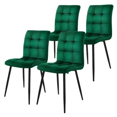Abbildung von ML Design Esszimmerstühle 4er Set, Dunkelgrün, Küchenstuhl mit Samtbezug, Wohnzimmerstuhl Rückenlehne, Polsterstuhl Metallbeinen, Ergonomischer Stuhl für Esstisch, Esszimmerstuhl Küchenstühle