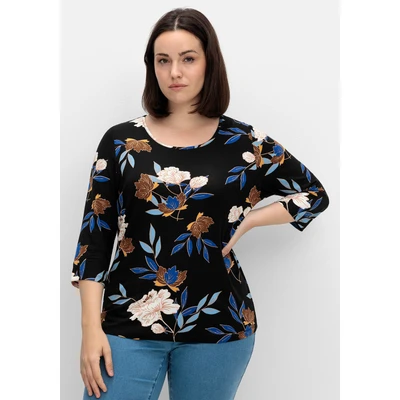 Abbildung von Sheego 3/4ARM Langarmshirt, Damen, Größe: 44, Blau gemustert