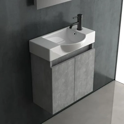 Abbildung von Alpenberger Waschbecken mit Unterschrank Waschtisch Grau Waschbeckenunterschrank 55 cm Breit Aufsatzwaschbecken Kleines Gäste WC Möbel Waschtischunterschrank