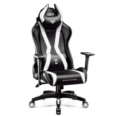 Abbildung von Diablo Gaming Stuhl X Horn 2.0 Bürostuhl Gamer Chair Schreibtischstuhl 3D Armlehnen Ergonomisches Design Nacken/ Lendenkissen Kunstleder Wippfunktion Schwarz Weiß King (XL)