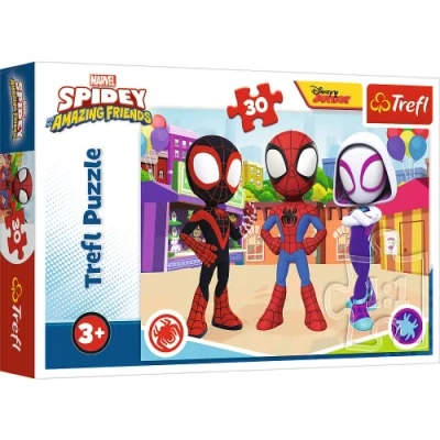 Abbildung von Trefl 18285 30 Teile Bunte Puzzles mit Marvels Märchenhelden Super Buddies, für Kinder ab 3 Jahren, Spidey and his Amazing Friends, Die Abenteuer von und seinen Freunden, Small